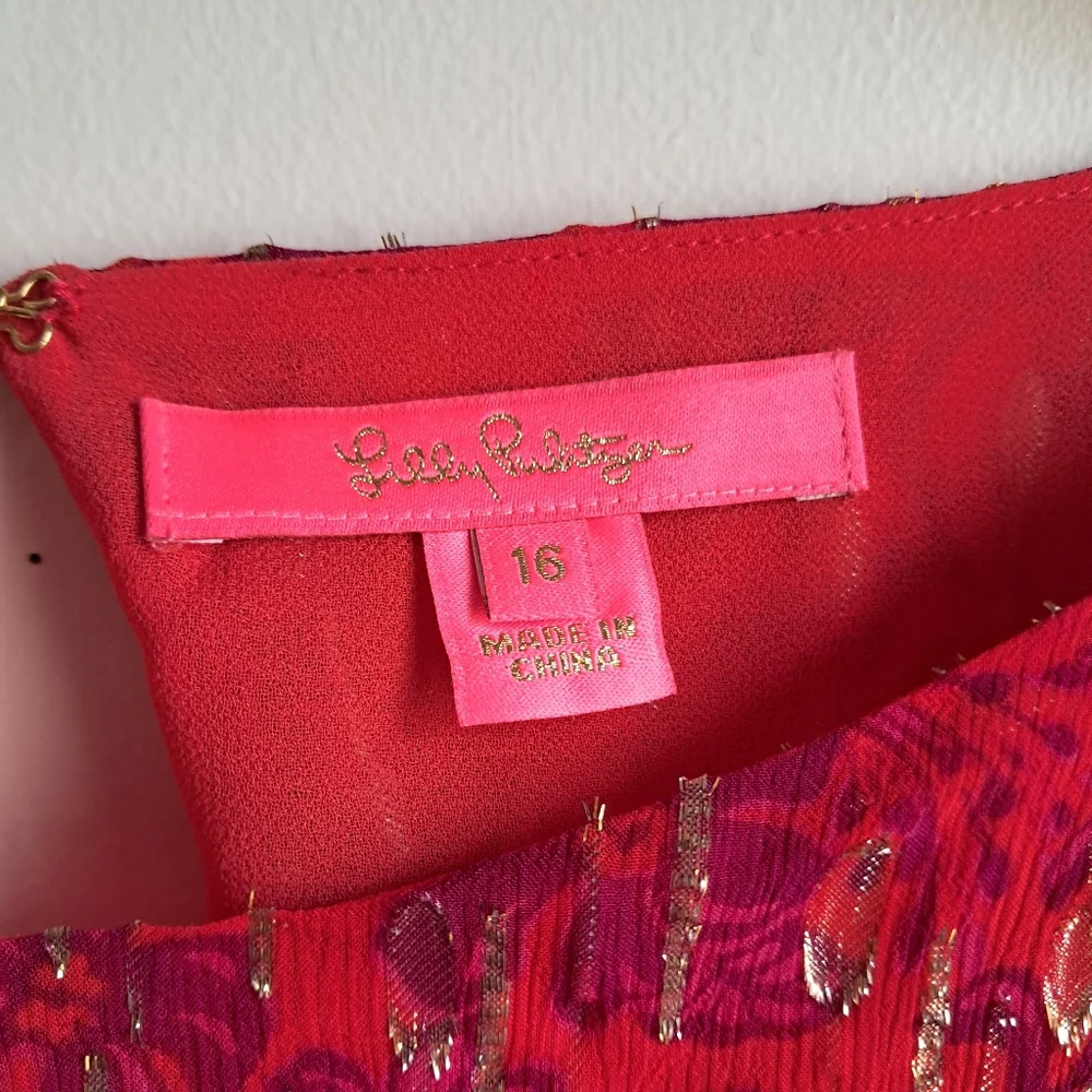 Lilly Pulitzer Alfreda Long Sleeve Blouse Red Purple Size 16